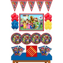 Parti Furyası Super Mario Doğum Günü Konsepti Büyük Boy Afiş 50X70 Cm 24 Kişilik Super Mario  doğum Günü Seti 