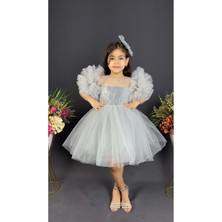 Mnk Baby & Kids Mnk Baby Şifon Robalı Ponpon Kol Pul Payetli Kız Çocuk Kabarık Etek Tütülü Abiye10