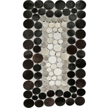 Dericibey Siyah & Beyaz Doğal Dana Derisi Puantiyeli Patchwork Halı 80 x 150 cm