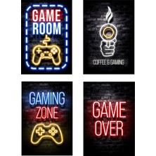 Minik Mucizeler Ahsap Poster 4'lü Set Gaming Zone Game Over Coffee & Gaming Game Room