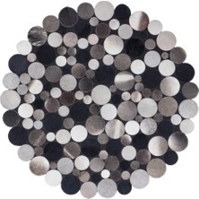 Dericibey Yuvarlak Gri Siyah Dana Derisi Puantiyeli Halı 180 x 180 Cm