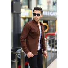 Kahve Renk Çift Cep Çıtçıtlı Kot Gömlek