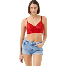 Cottonhill Kırmızı Puantiyeli Tüllü Ayarlanabilir Askılı Balenli Kadın Bralet Sütyen