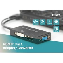 Dıgıtus HDMI 3'den 1'e Dönüştürme Kablosu HDMI Converter Cable, HDMI - Dp+Dvı+Vga M-F/f/f, 0.2m, 3 In 1 Multi-Media