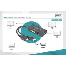 Dıgıtus HDMI 3'den 1'e Dönüştürme Kablosu HDMI Converter Cable, HDMI - Dp+Dvı+Vga M-F/f/f, 0.2m, 3 In 1 Multi-Media