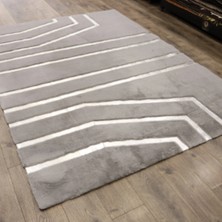 Dericibey Gri Gümüş Bordürlü Peluş Halı 80 x 150 Cm