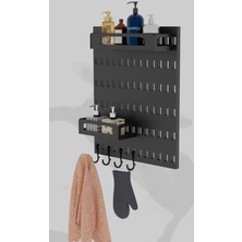 Risingmaber Metal Mat Siyah Asma Aparatlı Çok Amaçlı Banyo Duvar Panosu  Bölmeli Duvar Organizeri Banyo Düzenleyici(Koku Hediyeli)
