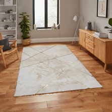 Dericibey Beyaz Gold Bordürlü Peluş Halı 140 x 200 Cm