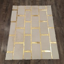 Dericibey Beyaz Gold Bordürlü Peluş Halı 80 x 150 Cm