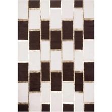 Dericibey Beyaz Kahverengi Gold Bordürlü Peluş Halı 140 x 200 Cm