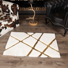 Dericibey Beyaz Renk Gold Çizgili Kros Model Peluş Halı 240 x 340 Cm