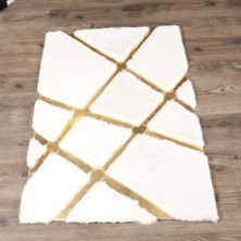 Dericibey Beyaz Renk Gold Çizgili Kros Model Peluş Halı 240 x 340 Cm