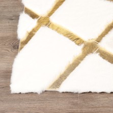 Dericibey Beyaz Renk Gold Çizgili Kros Model Peluş Halı 240 x 340 Cm