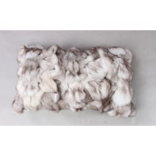 Dericibey Krem Doğal Kürk Koltuk Şal Takımı Şal 50 x 180 Cm, Yastık 50 x 50 Cm, Bel Yastığı 35 x 60 Cm