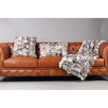 Dericibey Krem Doğal Kürk Koltuk Şal Takımı Şal 50 x 180 Cm, Yastık 50 x 50 Cm, Bel Yastığı 35 x 60 Cm