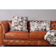 Dericibey Krem Doğal Kürk Koltuk Şal Takımı Şal 50 x 180 Cm, Yastık 50 x 50 Cm, Bel Yastığı 35 x 60 Cm