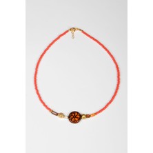 Lila Rosa Etnik Çek Kristali Otantik Kolye