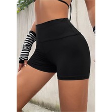 Fancy&Dancy Kadın Siyah Yüksek Bel Spor Kısa Şort Tayt 4096