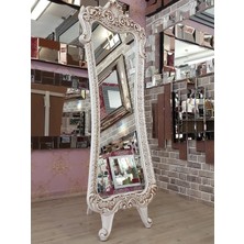 Ayna Denizi Bihter Model Eskitme Beyaz Renk Dekoratif Ayaklı Boy Aynası