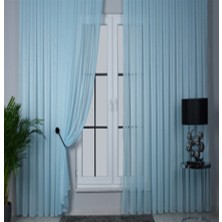 Goccia Lima Dökümlü Pilesiz Tül Perde Mavi