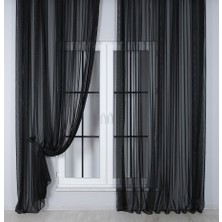 Murcia Dökümlü Tül Perde Pilesiz Siyah