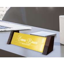 Bk Gift Kişiye Özel Isimli Ahşap Ayaklı Sarı Akrilik Masa Isimliği, Ofis Dekoru, Mesleki Hediye, Ofis Hediyeleri-7