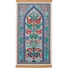 Bursa İpek Kadife Halı Seccade Ekru Klasik Desenli 65 x 115 cm Ev Ofis Kullanımı İçin Tasarlandı