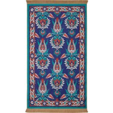 Bursa İpek Kadife Halı Seccade Klasik Desen 65 x 115 cm Mavi Renkli Ev Ofis Uyumlu