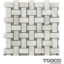 Tuqco Doğaltaş Basket Weave Gümüş - Füme Emperador Honlu Merme Mozaik