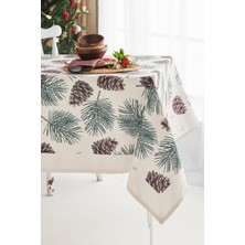 Ays Home Kahverengi Kozalak Desen Yılbaşı  Yemek Masa Örtüsü