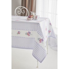 Ays Home Lila Çiçekli Pötikareli Yemek Masası Örtüsü