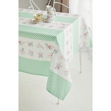 Ays Home Yeşil Pötikareli  Çiçekli Desen  Kumaş Yemek Masası  Örtüsü