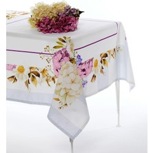 Ays Home Ortanca Çiçek Desen   145X145  Leke Tutmaz Petek  Kumaş Masa Örtüsü