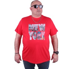 Moc Grande Mocgrande Büyük Beden Erkek Baskılı Tişört New York 23129 Kırmızı
