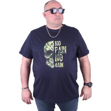 Moc Grande Mocgrande Büyük Beden Erkek Sıfır Yaka Tişört No Gain 23126 Lacivert