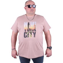 Moc Grande Mocgrande Büyük Beden Sıfır Yaka Tişört New York City 23125 Bej