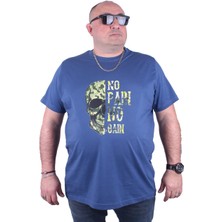 Moc Grande Mocgrande Büyük Beden Erkek Sıfır Yaka Tişört No Gain 23126 Indıgo