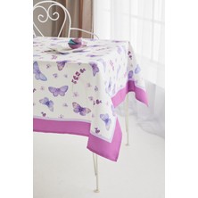 Ays Home Lila Kelebek Desen  Kumaş Yemek Masası  Örtüsü