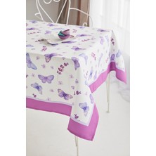 Ays Home Lila Kelebek Desen  Kumaş Yemek Masası  Örtüsü