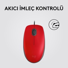 Logitech M110 Sessiz Tam Boyutlu Kablolu Usb-A Bağlantılı Optik Mouse - Kırmızı