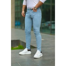 Modamesto Erkek Buz Mavi Lazerli Skinny Fit Jean Pantolon