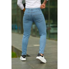 Modamesto Erkek Açık Mavi Lazerli Skinny Fit Jean Pantolon