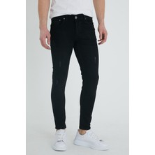 Modamesto Erkek Siyah Lazerli Skinny Fit Jean Pantolon