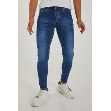 Modamesto Erkek Mavi Lazerli Skinny Fit Jean Pantolon