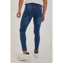 Modamesto Erkek Mavi Lazerli Skinny Fit Jean Pantolon
