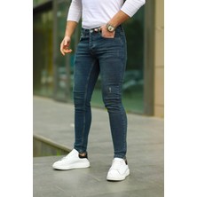 Modamesto Erkek Yeşil Lazerli Skinny Fit Jean Pantolon