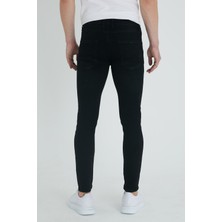 Modamesto Erkek Siyah Lazerli Skinny Fit Jean Pantolon