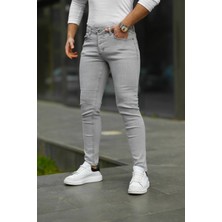 Modamesto Erkek Gri Lazerli Skinny Fit Jean Pantolon