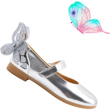 Kids A More Mariposa Kelebek Figürü Detaylı Kız Çocuk Babet Ayakkabı Gümüş Rengi10