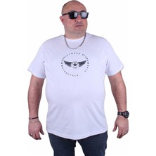 Starbattal Büyük Beden Erkek Baskılı Tişört Harley Wood 23130 Beyaz